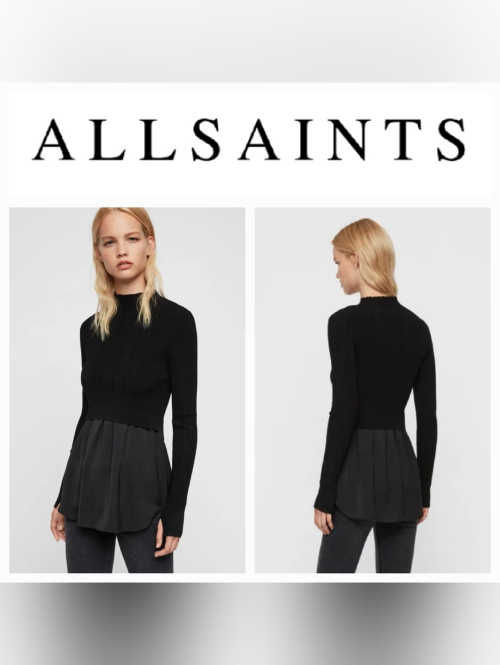 All Saints Karla Jumper Top Classic Black Long Sleeve Sz XS